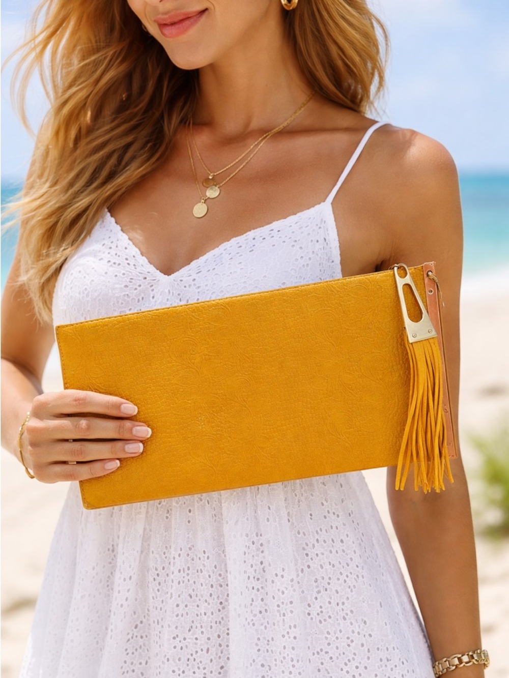 Mustard Yellow Beach Clutch